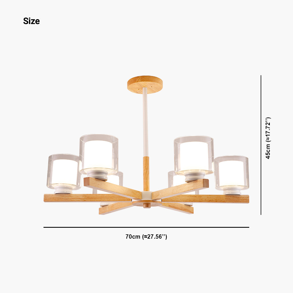 Chandelier Ceiling Light Modern Wood Glass Cylinder, Black/White