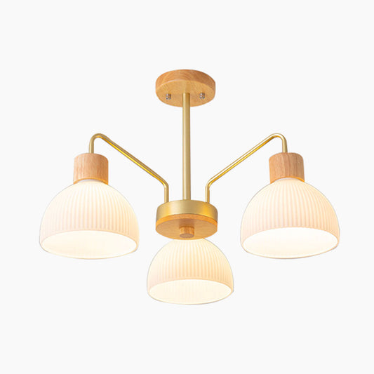 Semi Flush Mount Ceiling Light Chandelier Modern for Living Room, Wood & Glass