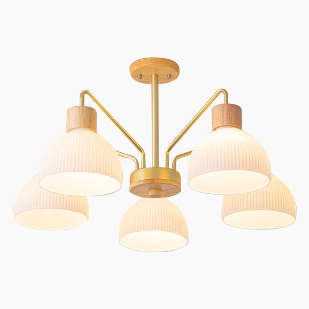 Semi Flush Mount Ceiling Light Chandelier Modern for Living Room, Wood & Glass