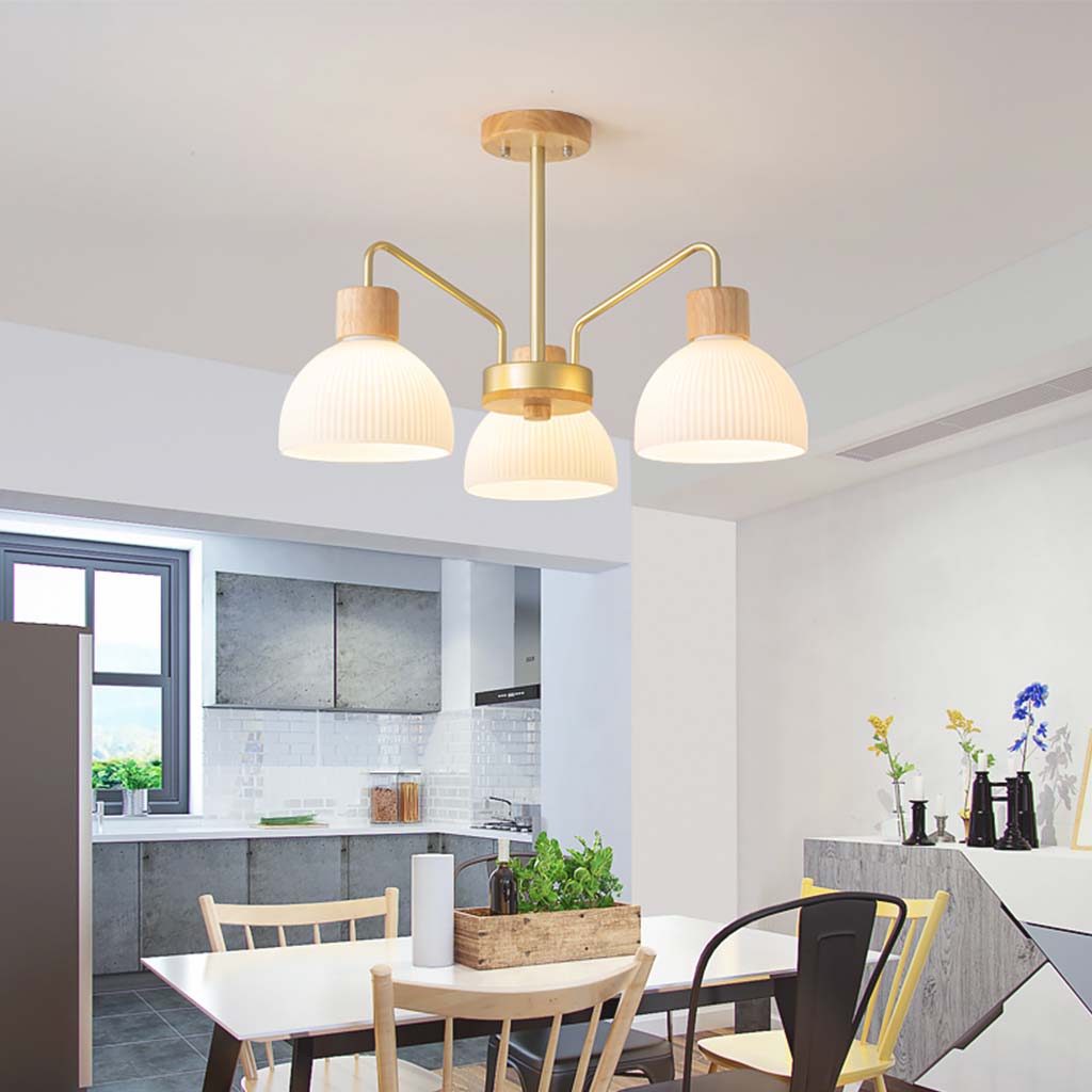 Semi Flush Mount Ceiling Light Chandelier Modern for Living Room, Wood & Glass