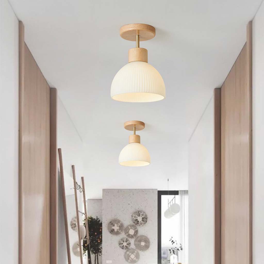 Semi Flush Mount Ceiling Light Chandelier Modern for Living Room, Wood & Glass