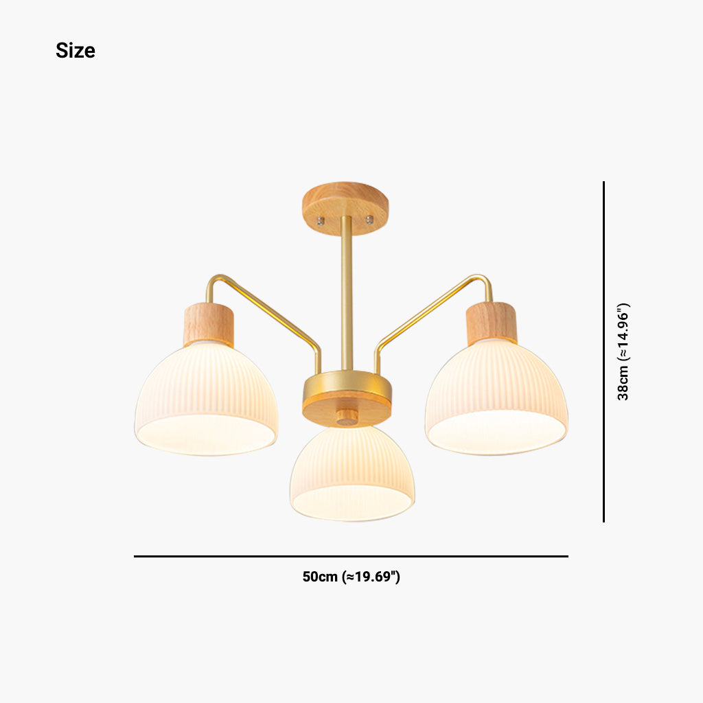 Semi Flush Mount Ceiling Light Chandelier Modern for Living Room, Wood & Glass