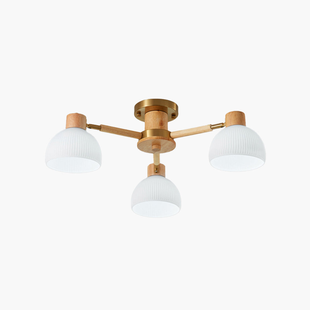 Modern Chandelier Ceiling Light Semi Flush Mount, Wood & Glass