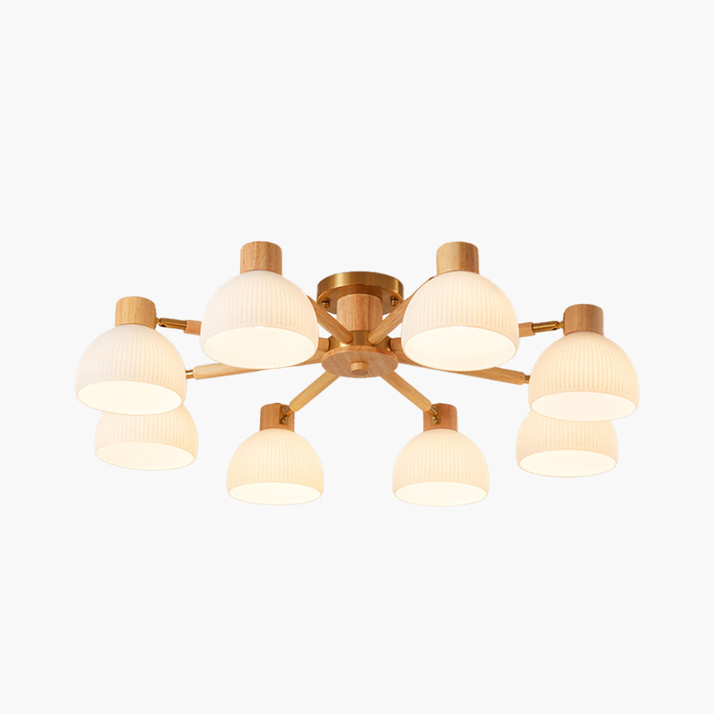 Modern Chandelier Ceiling Light Semi Flush Mount, Wood & Glass