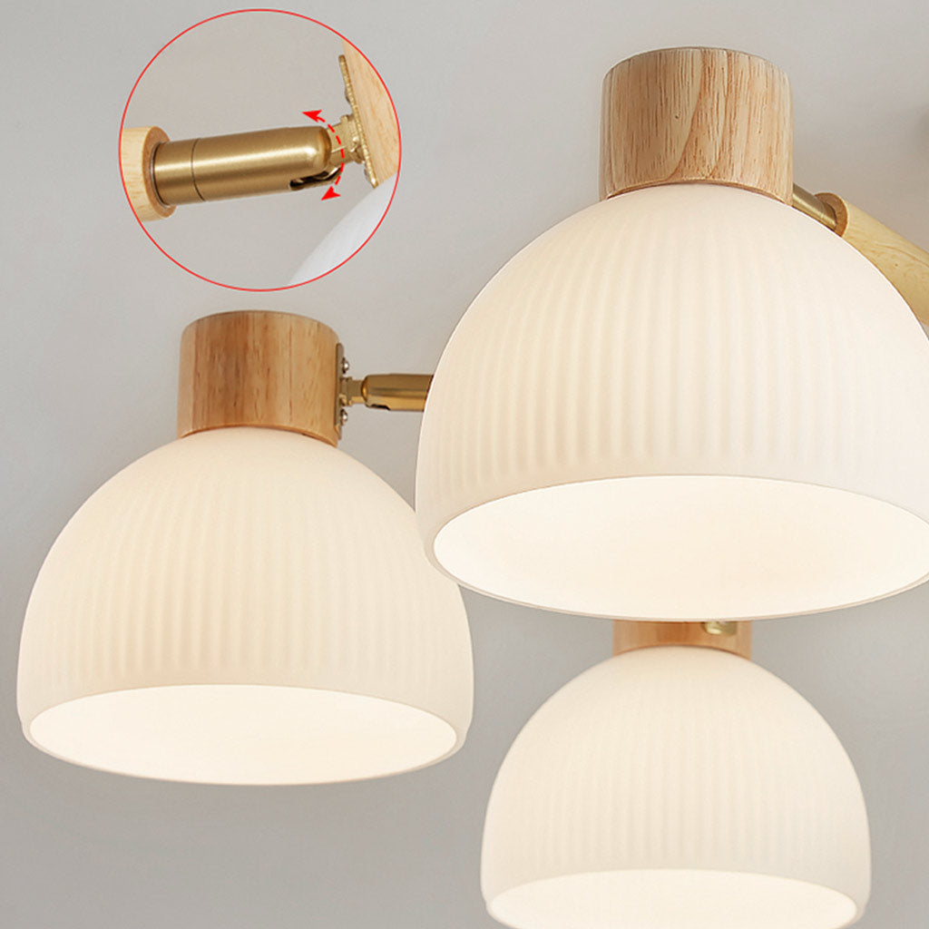 Modern Chandelier Ceiling Light Semi Flush Mount, Wood & Glass