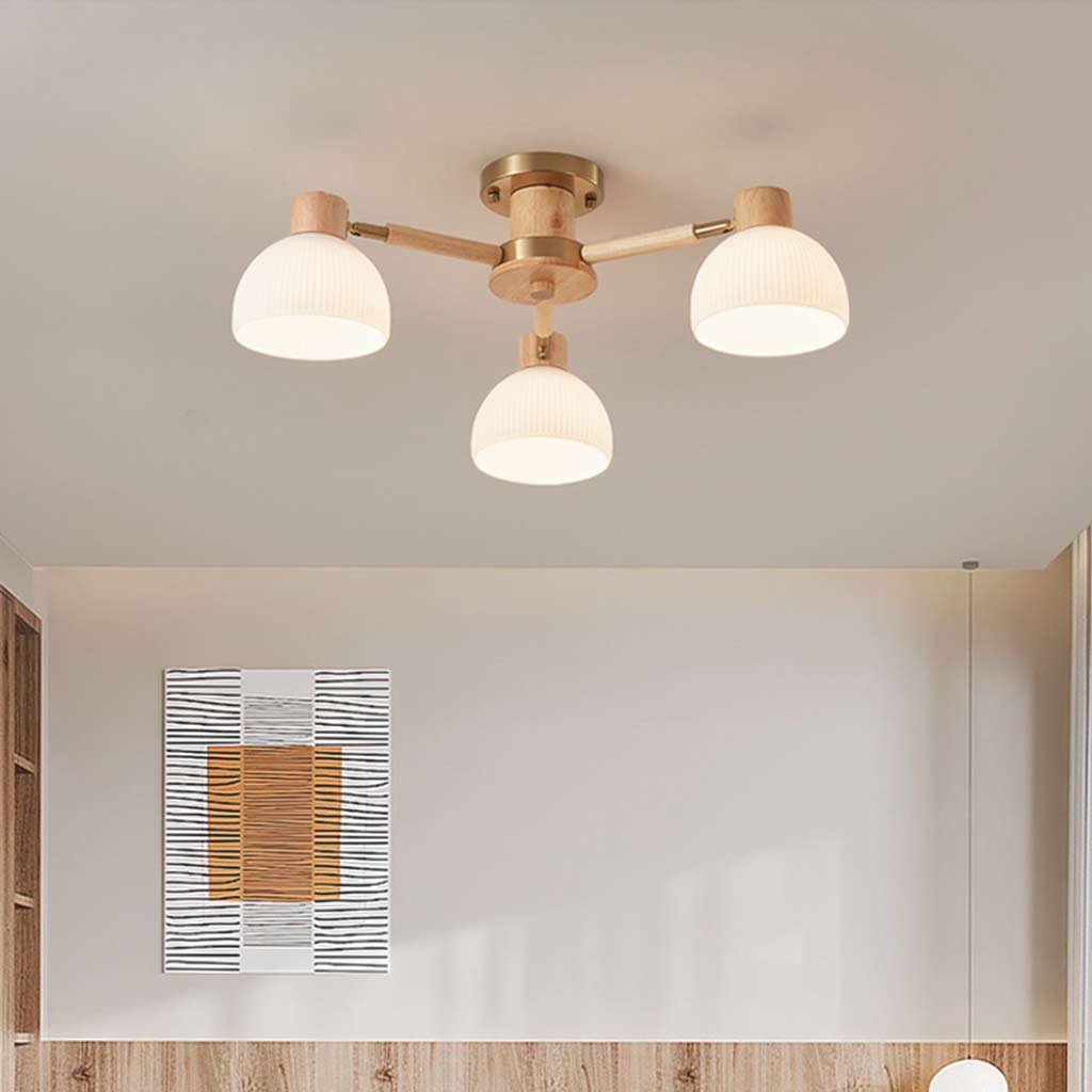 Modern Chandelier Ceiling Light Semi Flush Mount, Wood & Glass