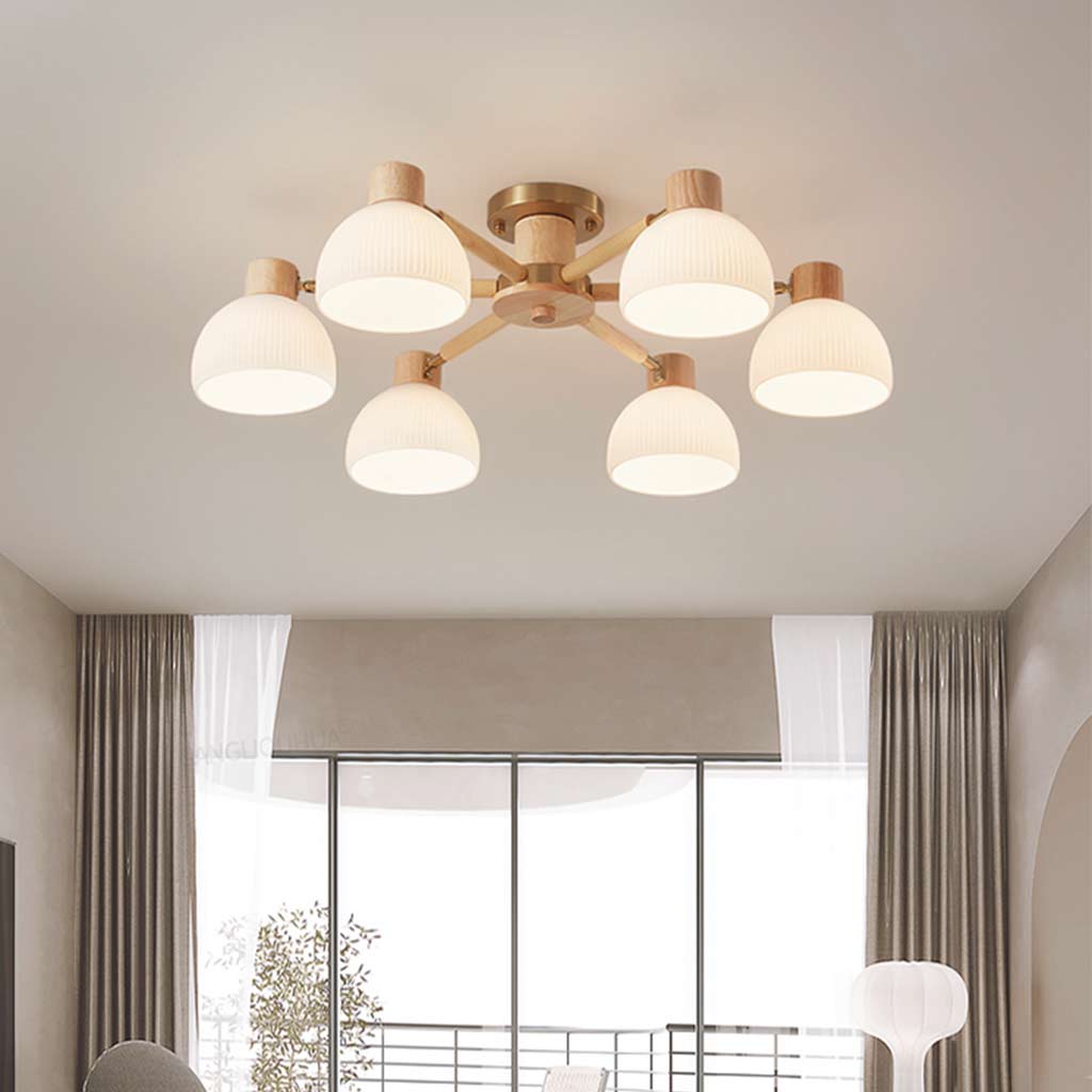 Modern Chandelier Ceiling Light Semi Flush Mount, Wood & Glass