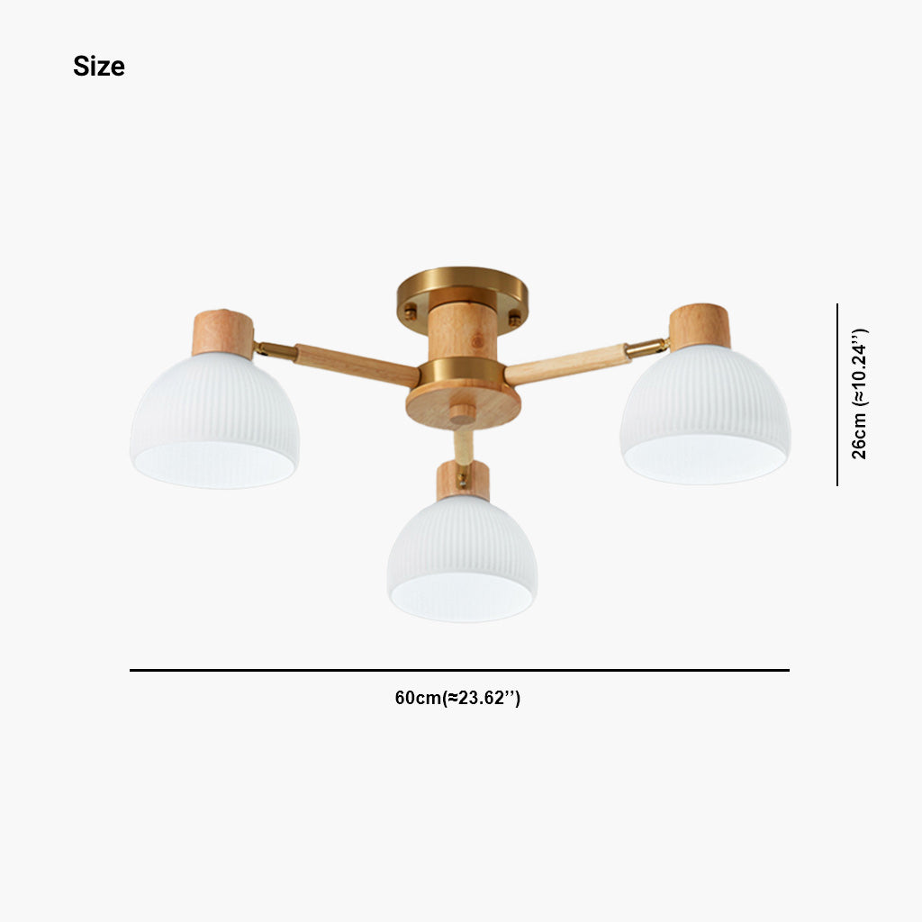 Modern Chandelier Ceiling Light Semi Flush Mount, Wood & Glass