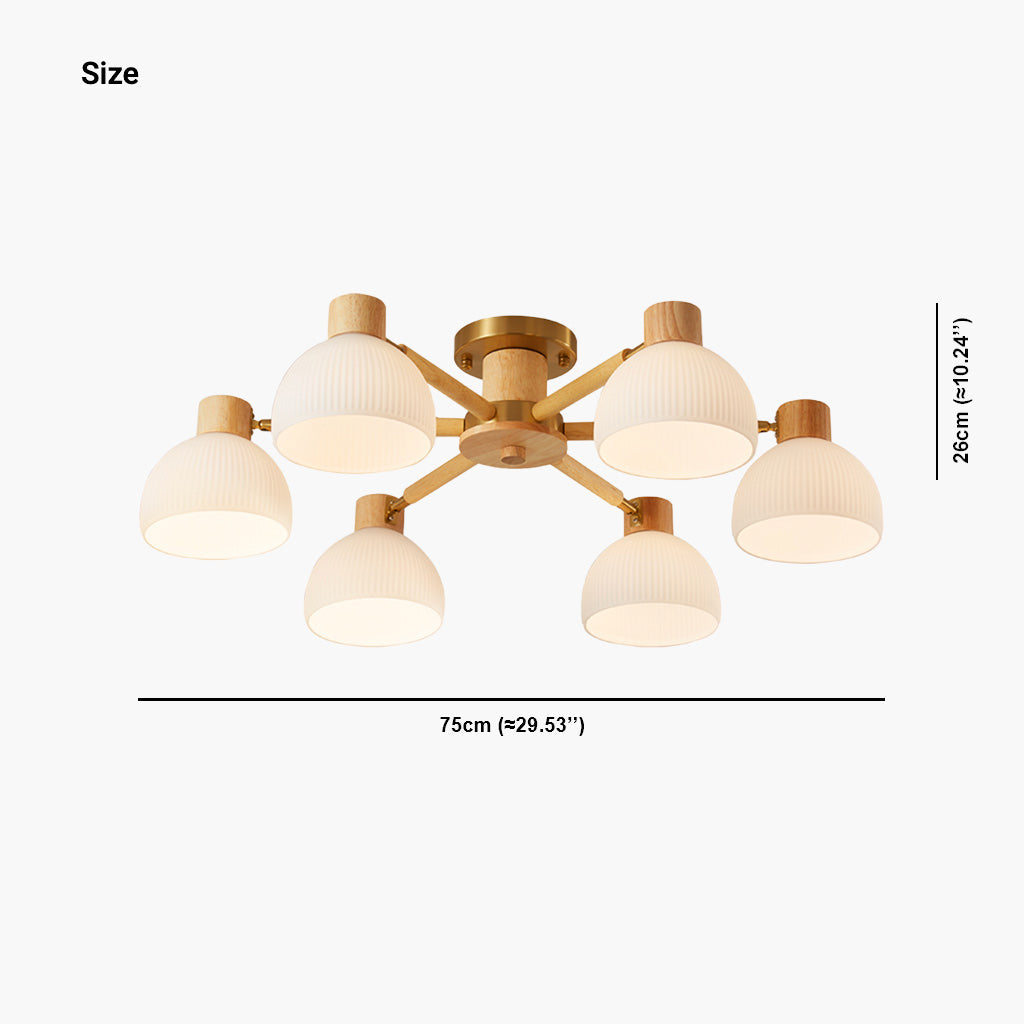 Modern Chandelier Ceiling Light Semi Flush Mount, Wood & Glass