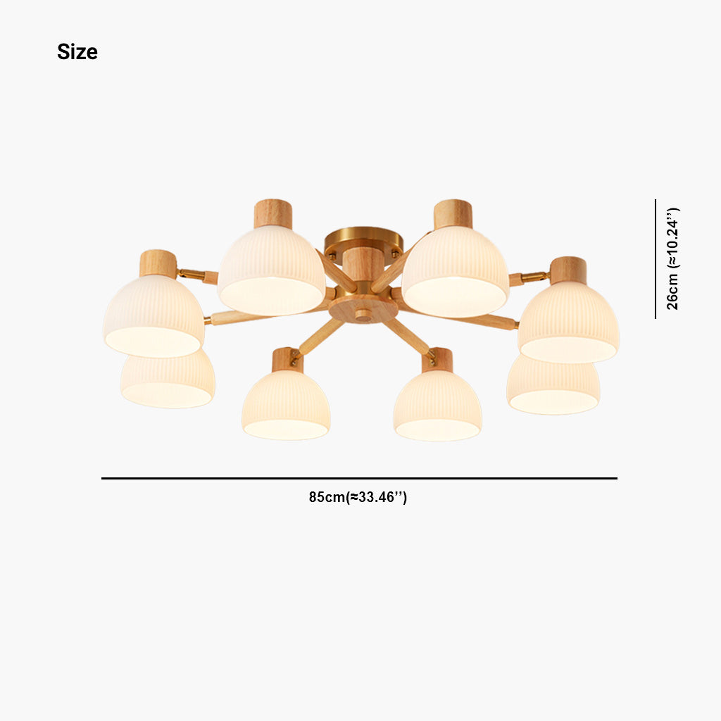 Modern Chandelier Ceiling Light Semi Flush Mount, Wood & Glass