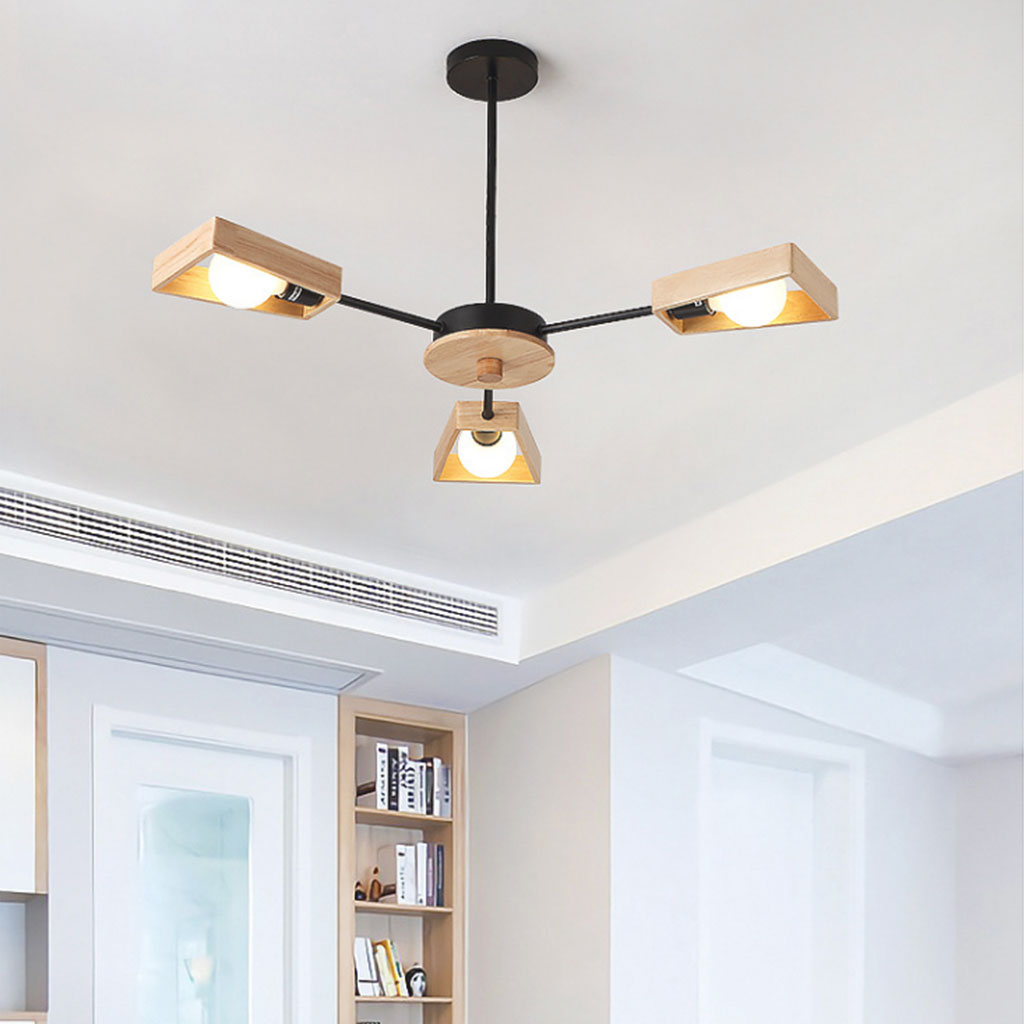 Chandelier Modern Metal Wood and Iron, Black