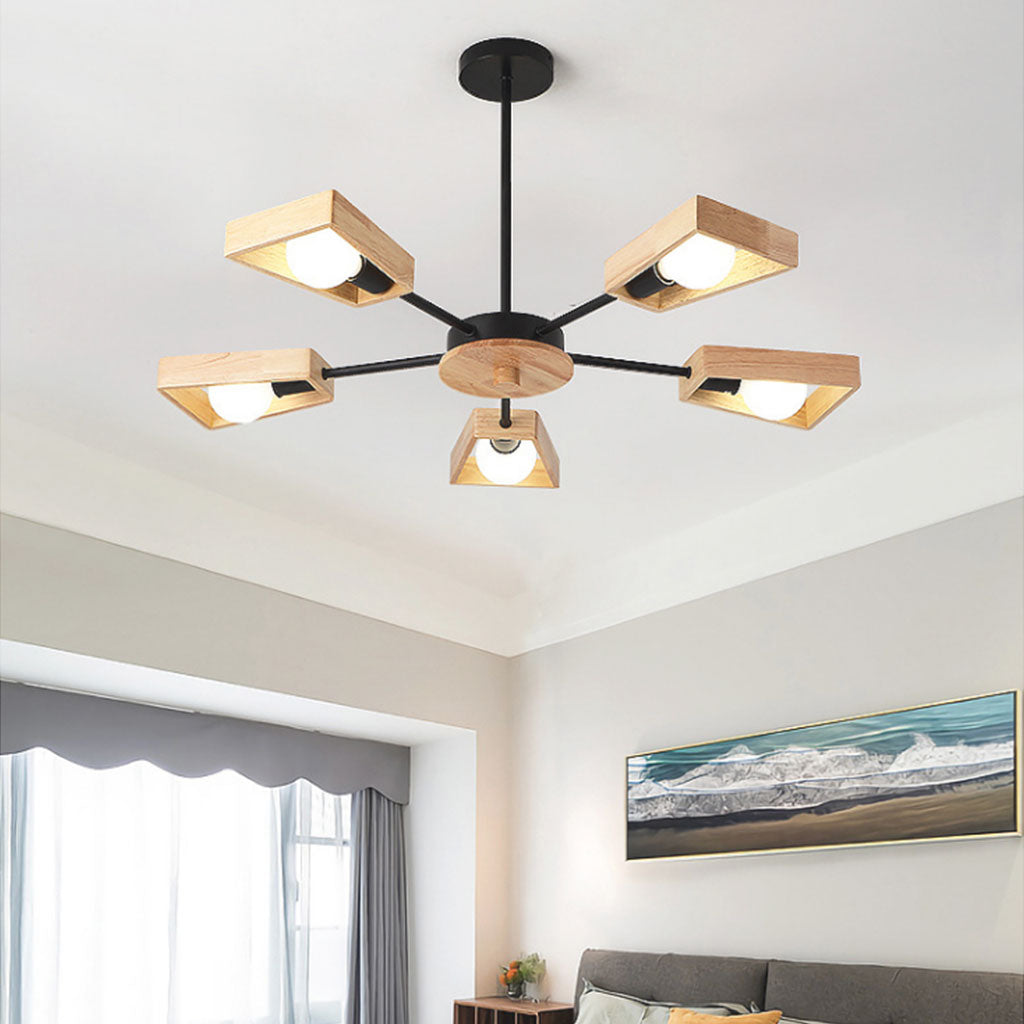 Chandelier Modern Metal Wood and Iron, Black