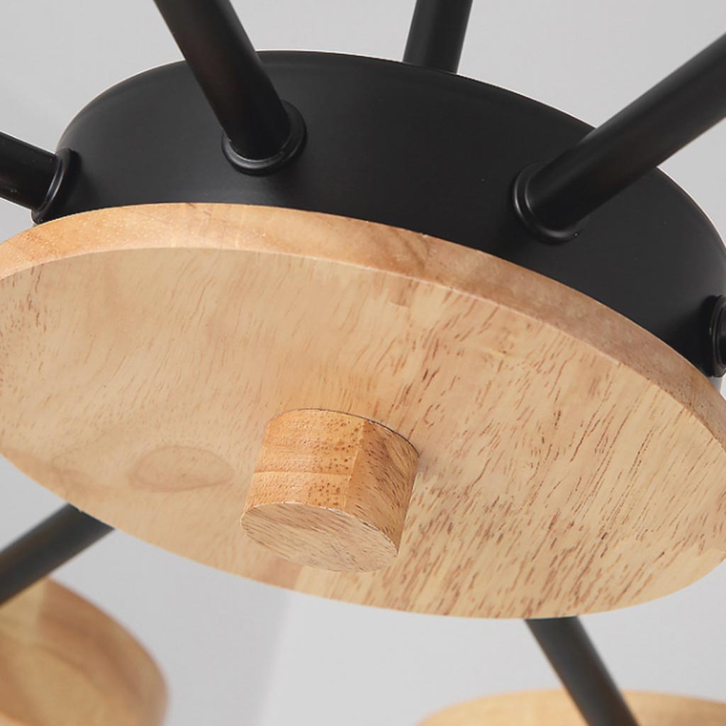 Chandelier Modern Metal Wood and Iron, Black