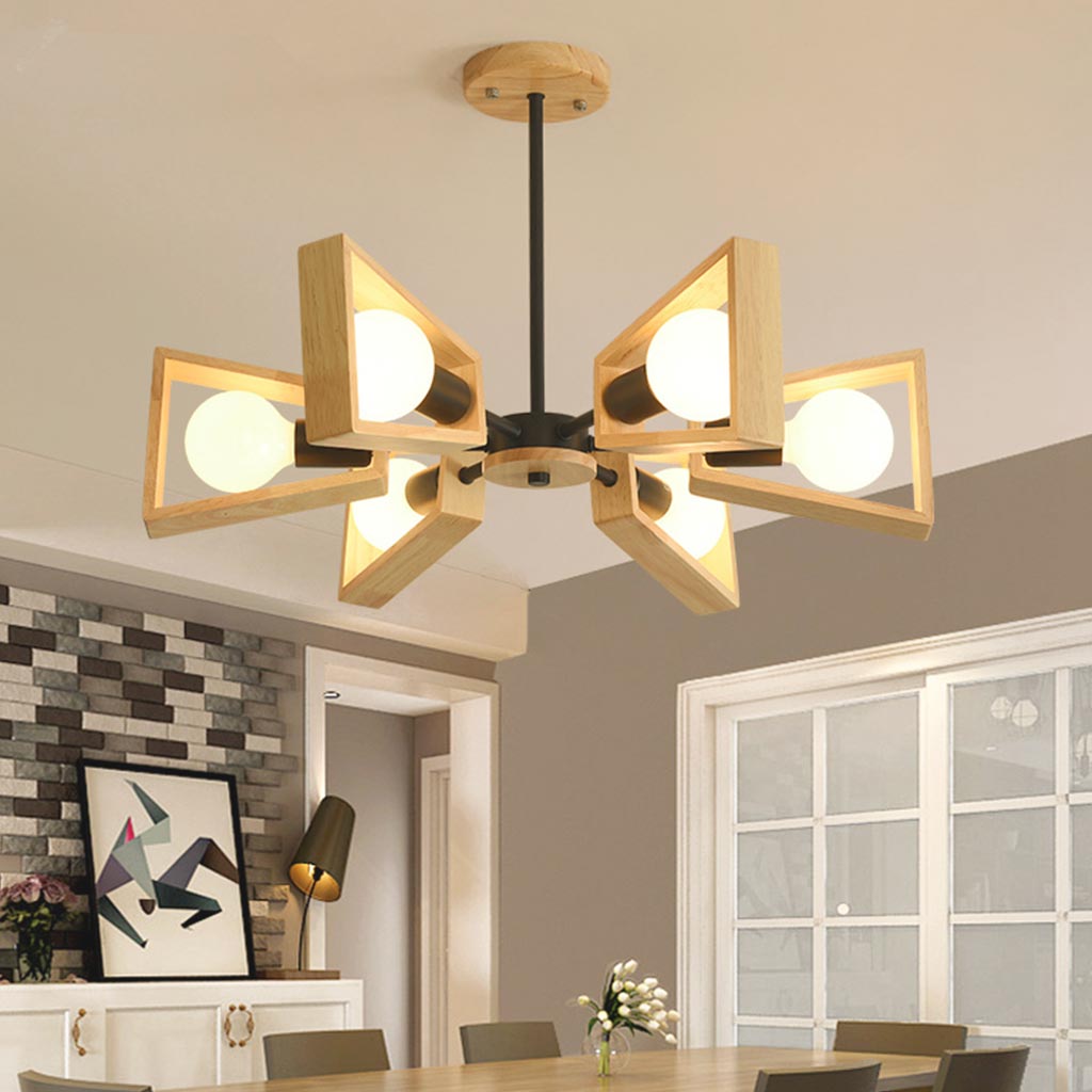 Chandelier Modern Metal Wood and Iron, Black