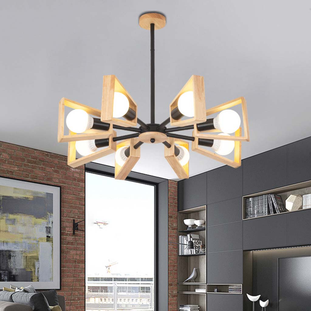 Chandelier Modern Metal Wood and Iron, Black