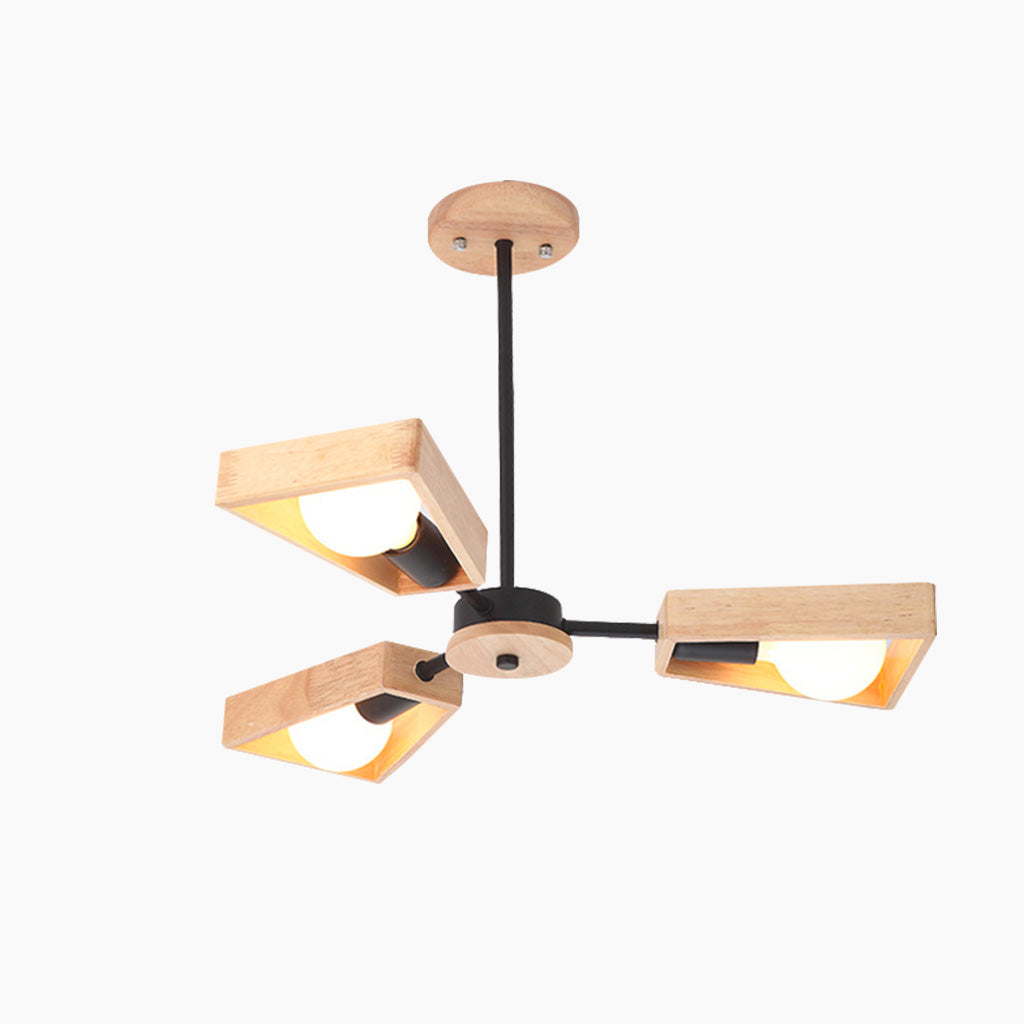 Chandelier Modern Metal Wood and Iron, Black