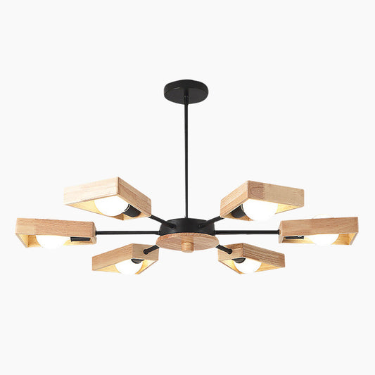 Chandelier Modern Metal Wood and Iron, Black