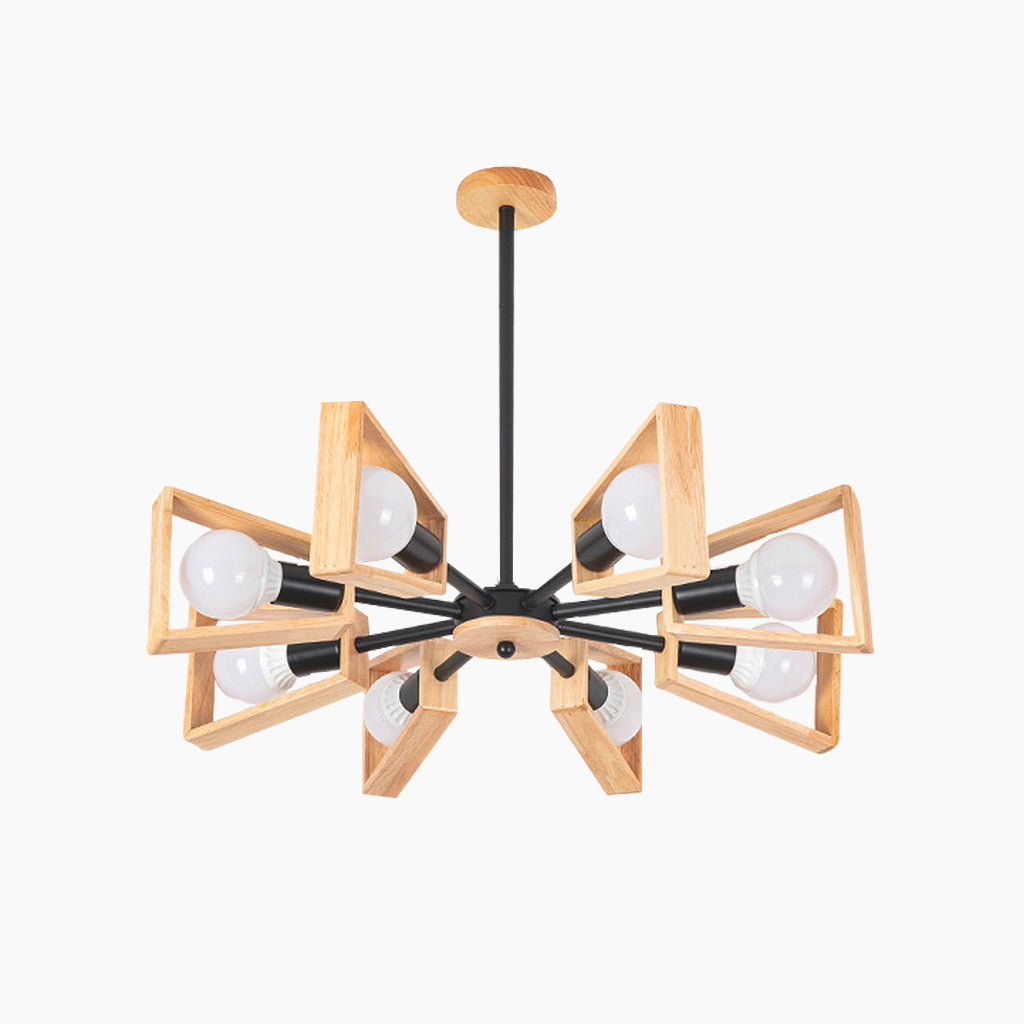 Chandelier Modern Metal Wood and Iron, Black