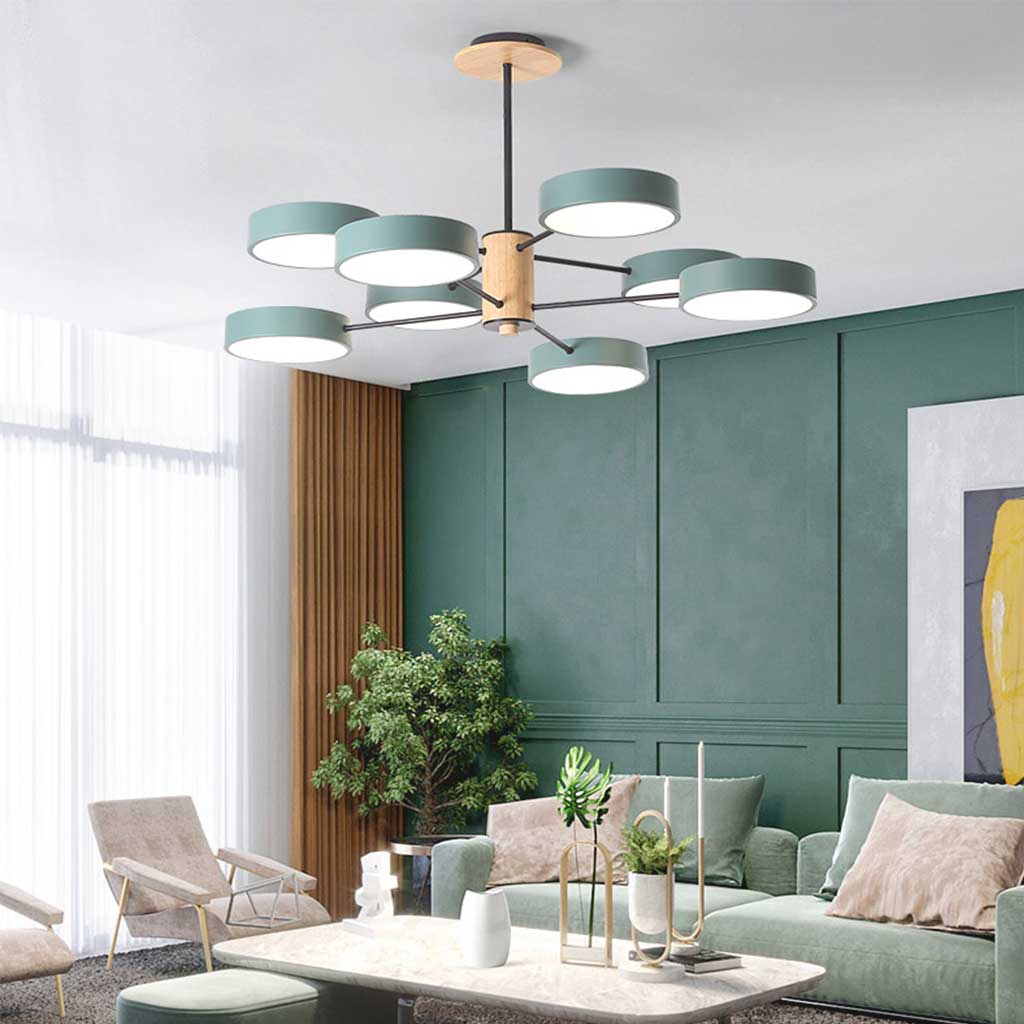 Chandelier Ceiling Light Multi Arm LED Nordic Style, Metal & Wood