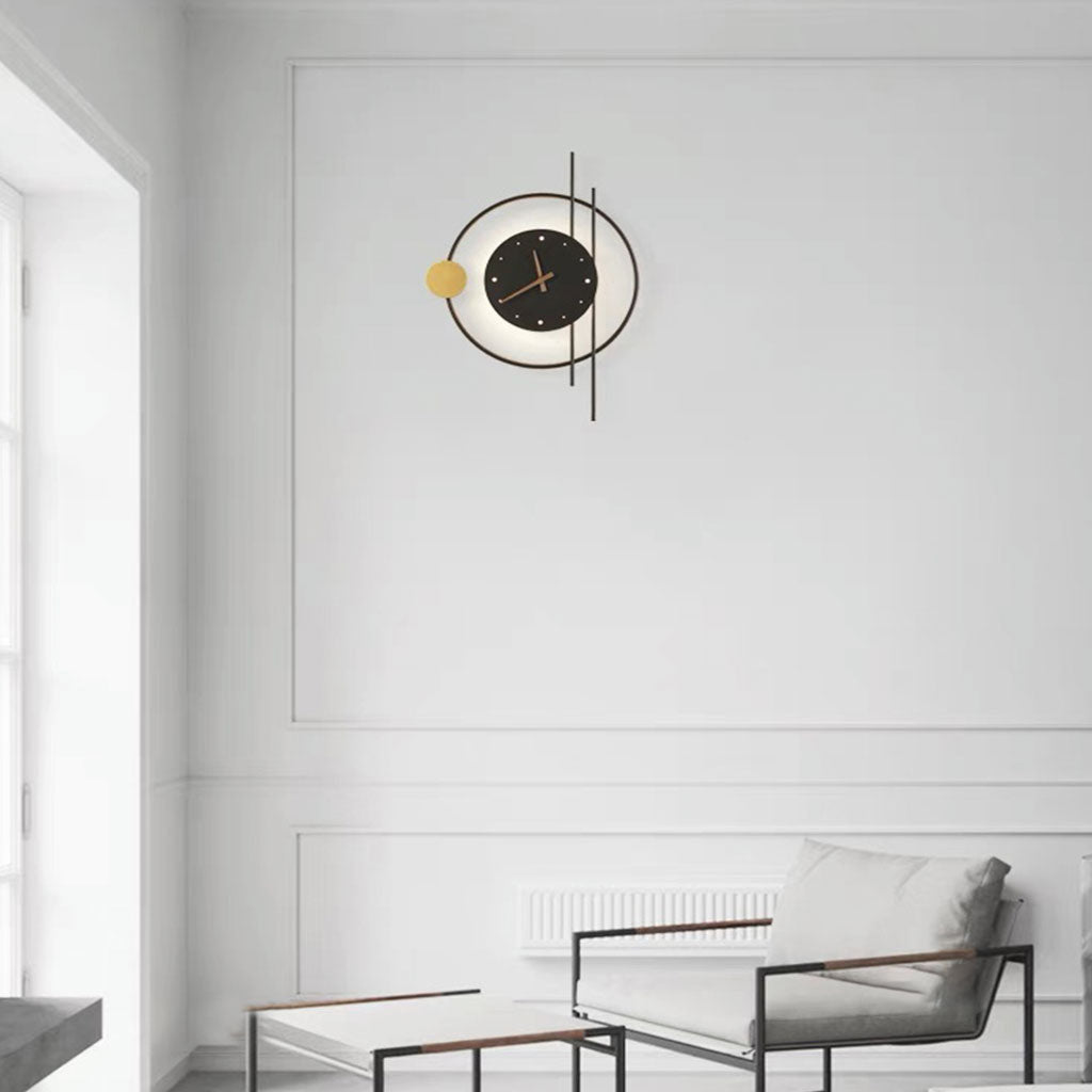 Mute Wall Clock LED Light Decorative, Black / Gold