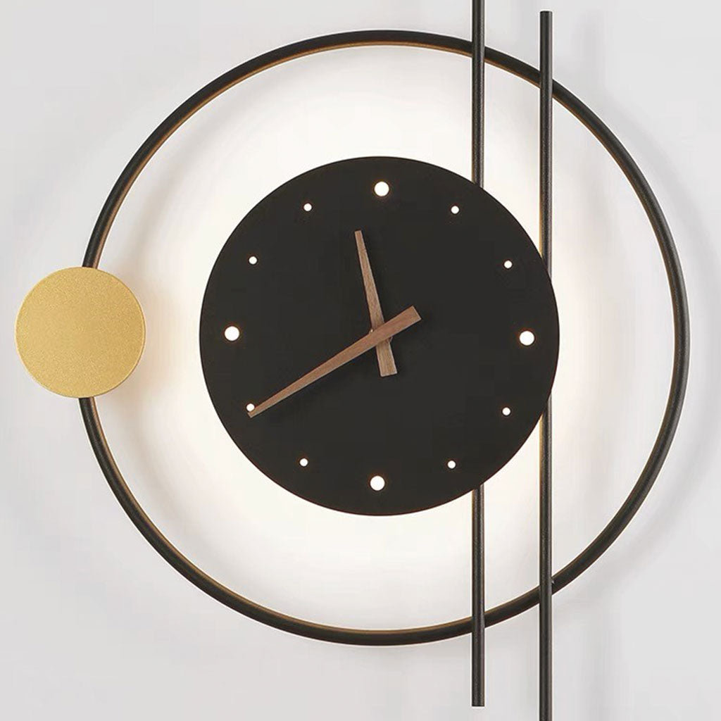 Mute Wall Clock LED Light Decorative, Black / Gold