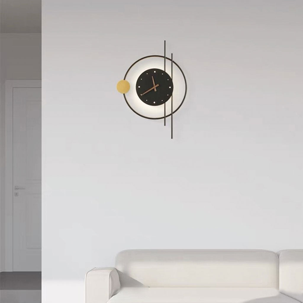 Mute Wall Clock LED Light Decorative, Black / Gold