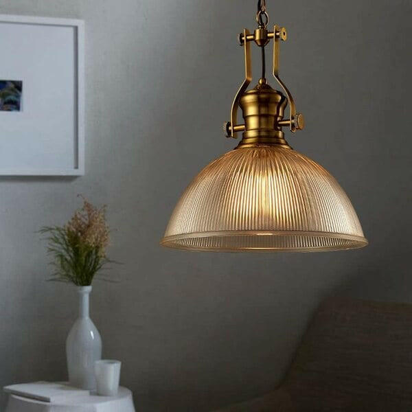 Brisell - Vintage Dome Pendant Lamp with Ribbed Glass