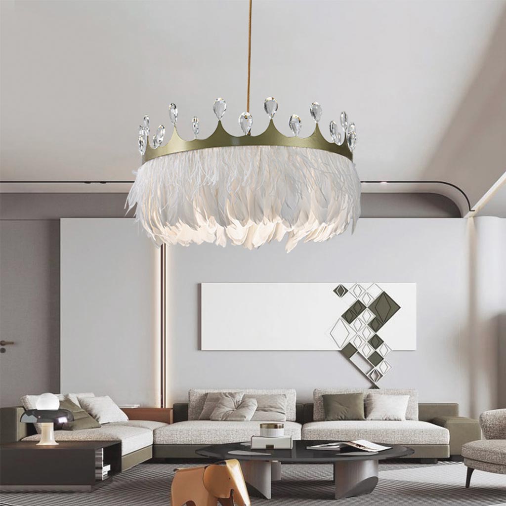 Feather Chandelier, Crystal Crown Light