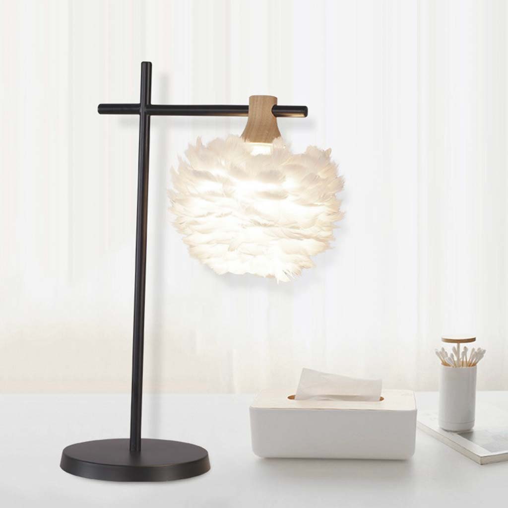Feather Table/Desk Lamp White Shade Black Base, Nordic Style