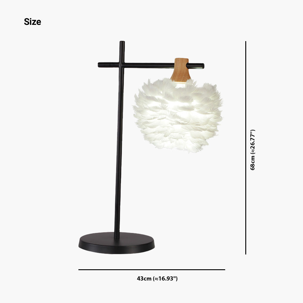 Feather Table/Desk Lamp White Shade Black Base, Nordic Style