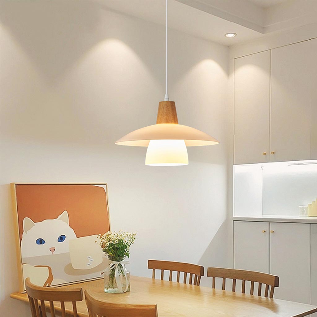 Pendant Light Nordic UFO, Log Wood and Glass