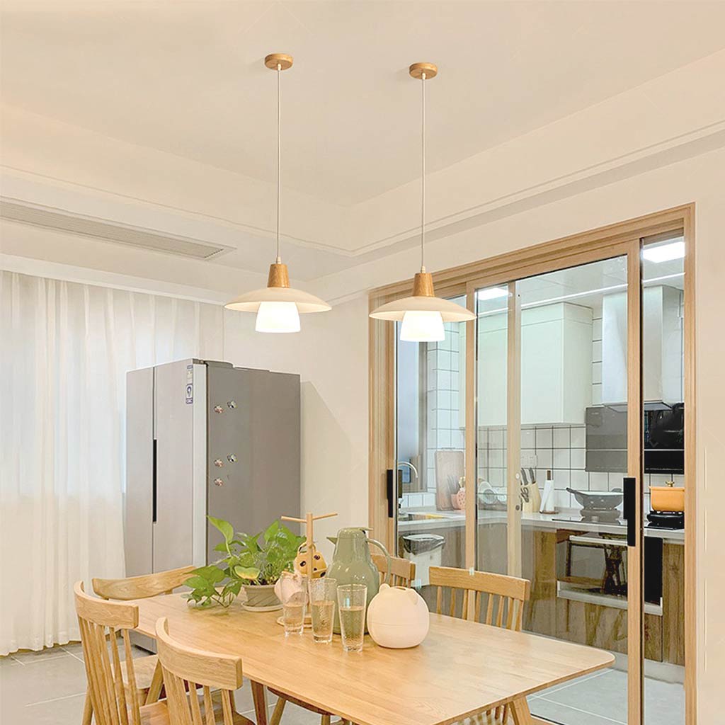 Pendant Light Nordic UFO, Log Wood and Glass