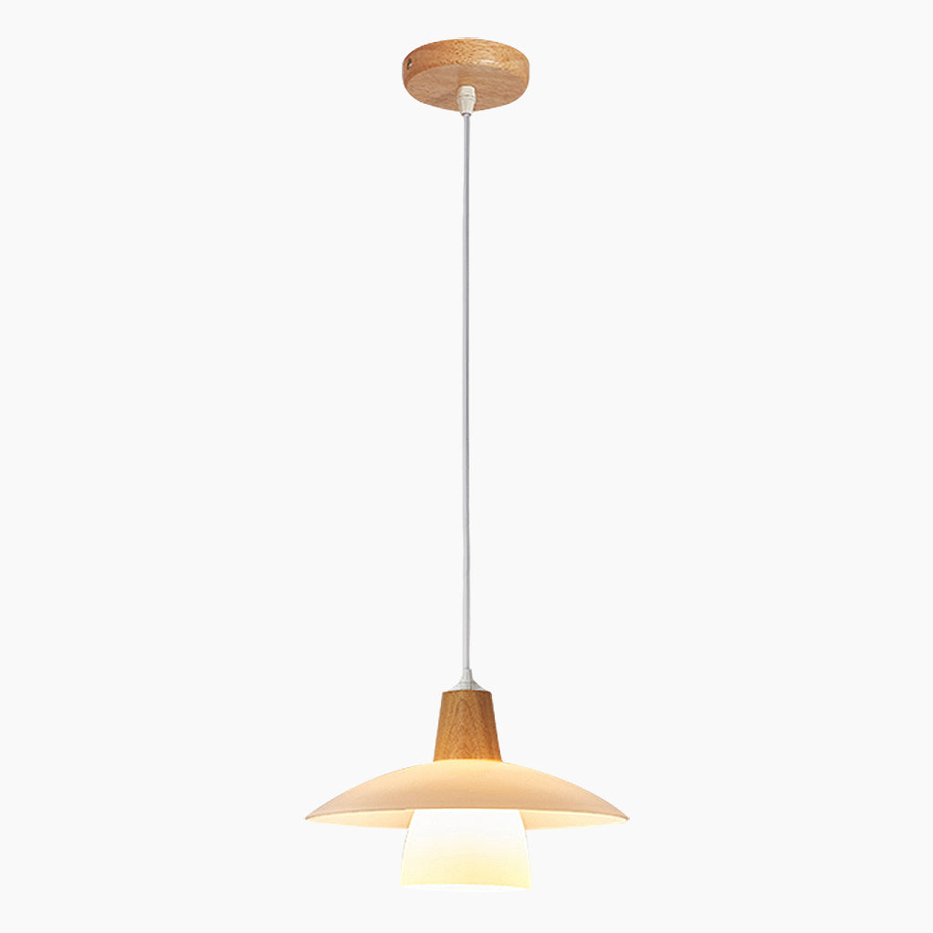 Pendant Light Nordic UFO, Log Wood and Glass