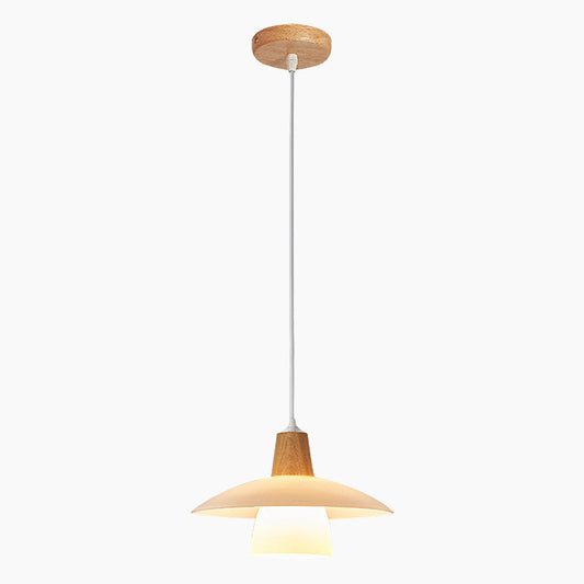 Pendant Light Nordic UFO, Log Wood and Glass