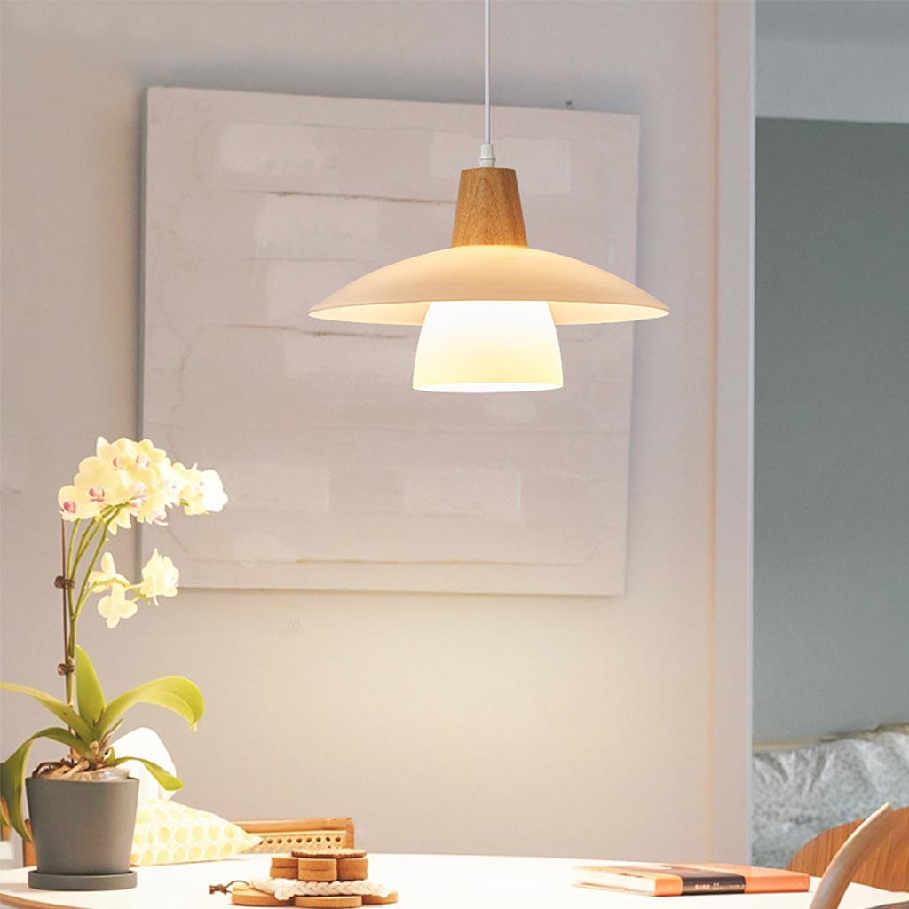 Pendant Light Nordic UFO, Log Wood and Glass