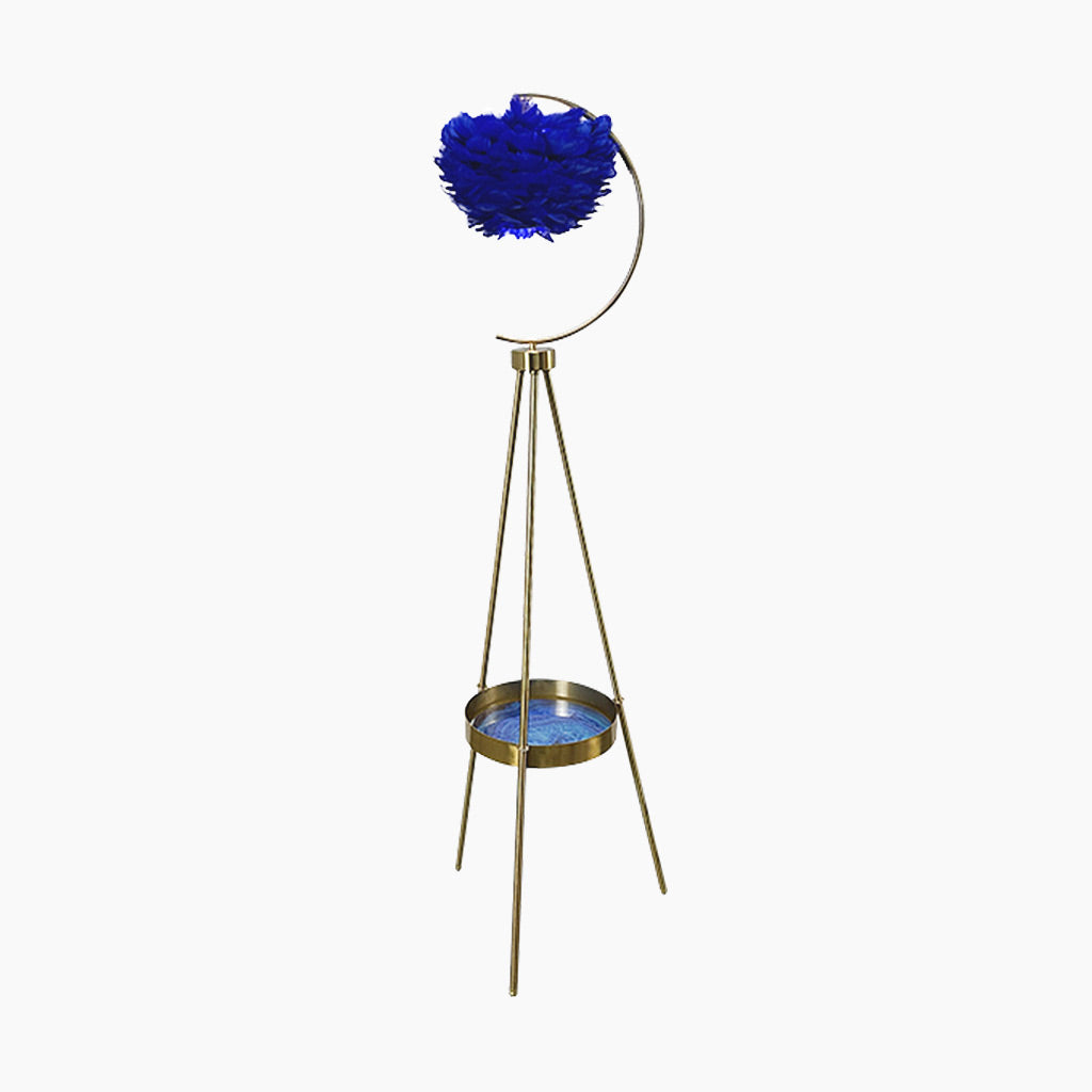 Floor Lamp Tripod Nordic Style with Tray & Feather Globe Shade