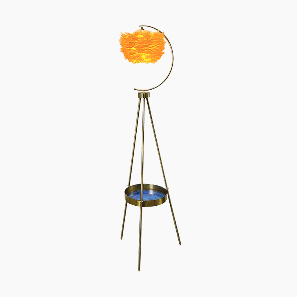 Floor Lamp Tripod Nordic Style with Tray & Feather Globe Shade