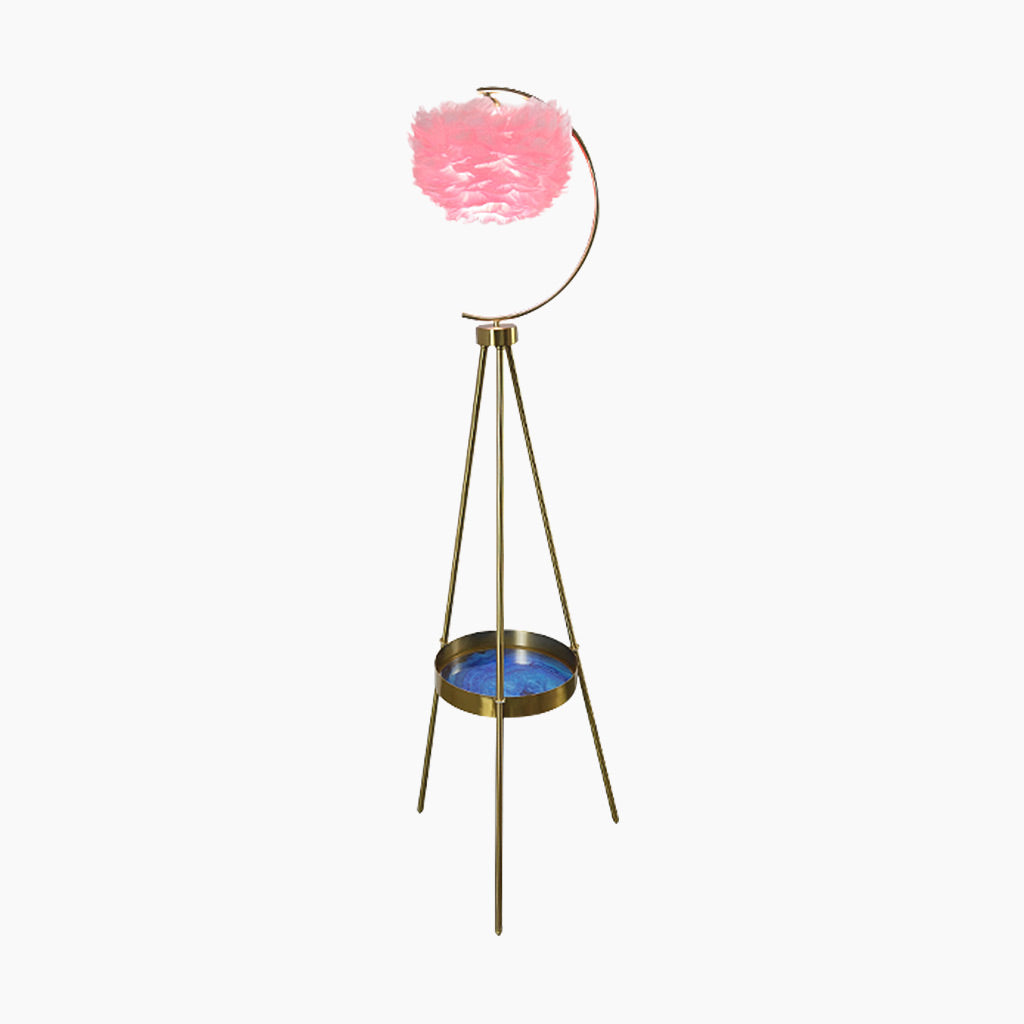 Floor Lamp Tripod Nordic Style with Tray & Feather Globe Shade