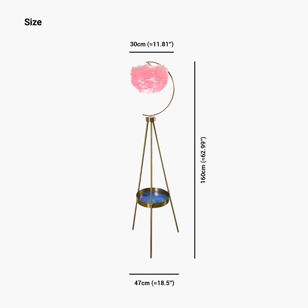 Floor Lamp Tripod Nordic Style with Tray & Feather Globe Shade