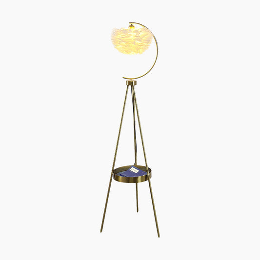 Floor Lamp Tripod Nordic Style with Tray & Feather Globe Shade