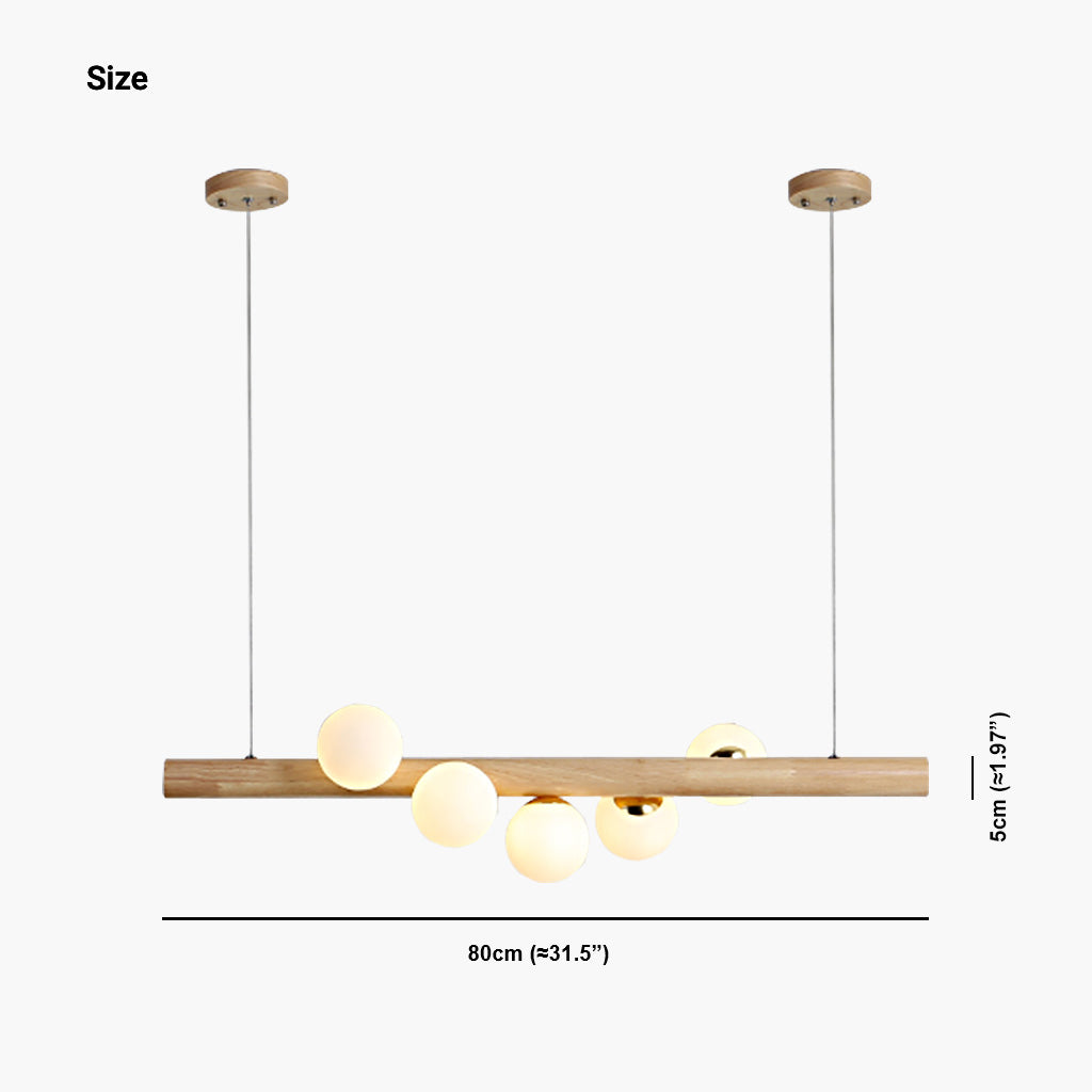 Wood Pendant Ceiling Light Novelty Glass Linear Globe for Dining Room