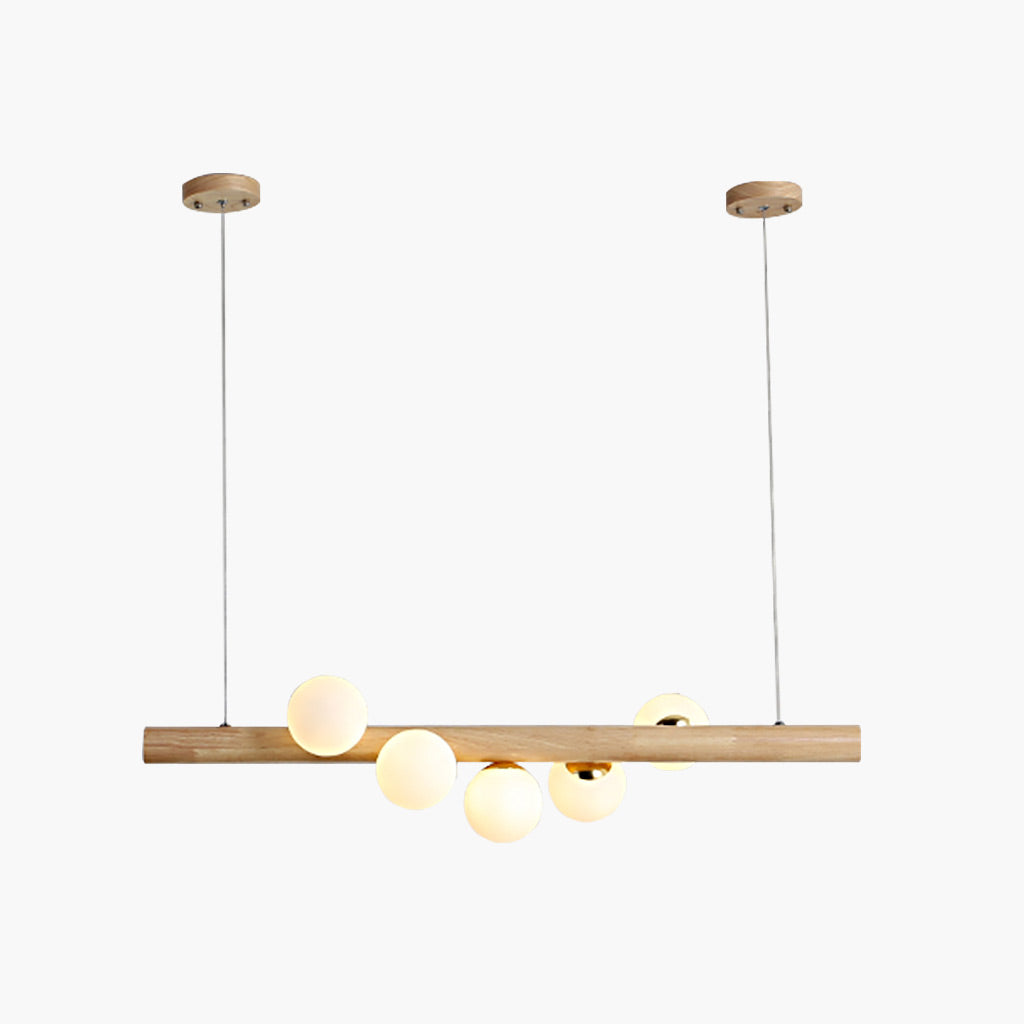 Wood Pendant Ceiling Light Novelty Glass Linear Globe for Dining Room