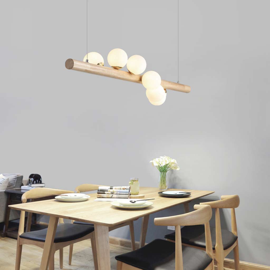 Wood Pendant Ceiling Light Novelty Glass Linear Globe for Dining Room