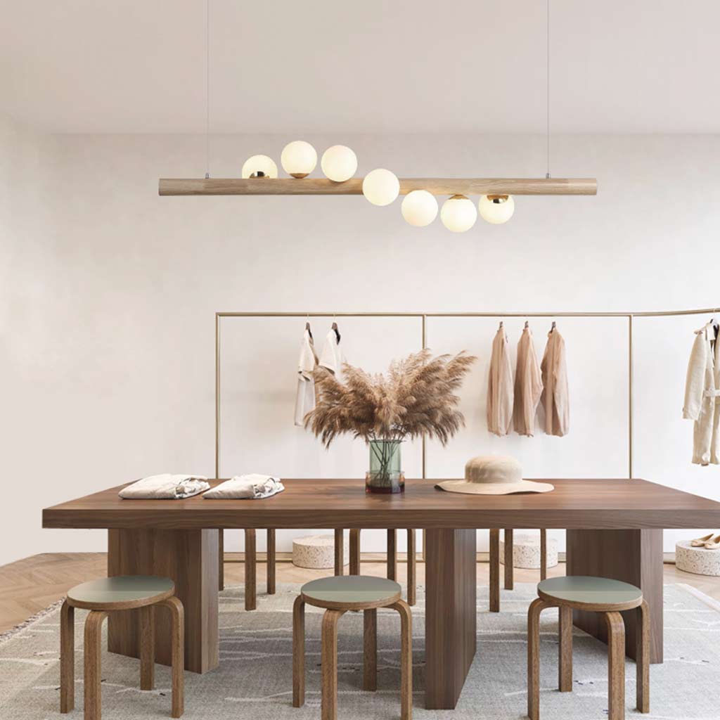 Wood Pendant Ceiling Light Novelty Glass Linear Globe for Dining Room