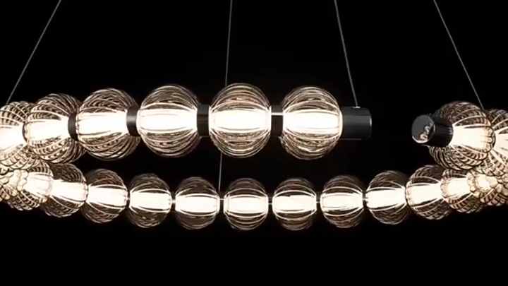APEX Circular Ring Chrome LED Chandelier Pearl Necklace Style