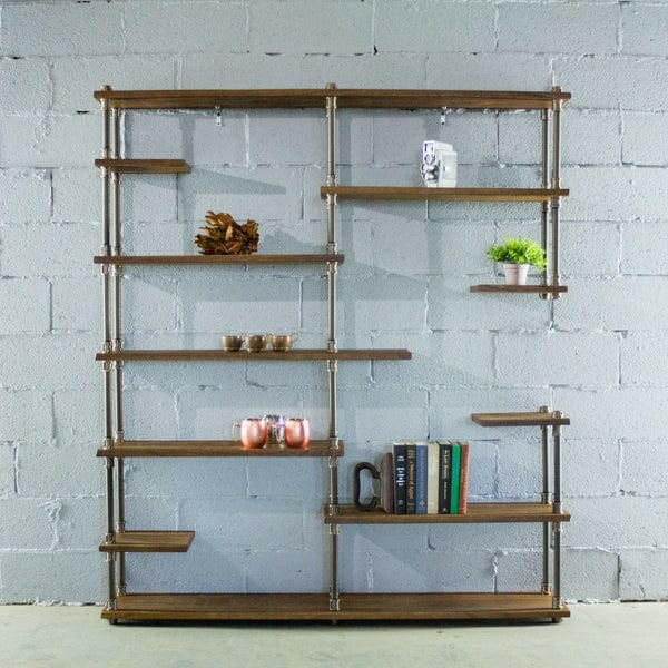 Open Eleven Shelf Industrial Pipe Bookcase