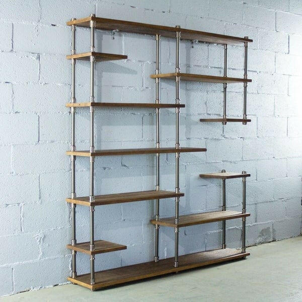 Open Eleven Shelf Industrial Pipe Bookcase