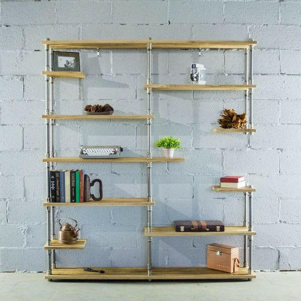 Open Eleven Shelf Industrial Pipe Bookcase