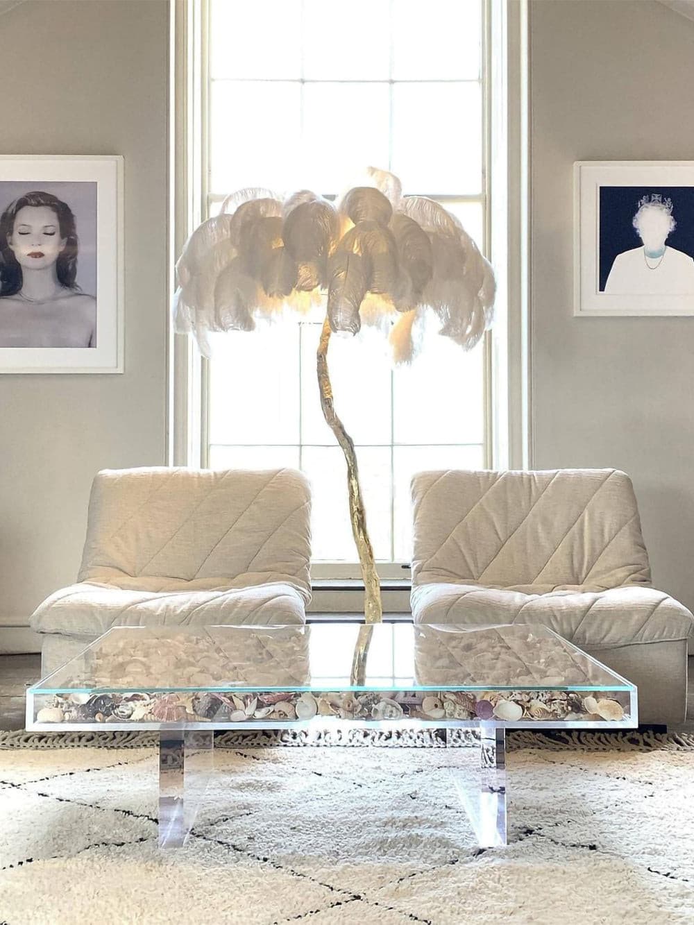 Ostrich Feather Brass Floor Lamp