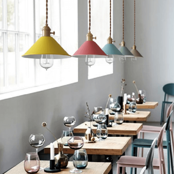 Pastel Coloured Cone Shade Industrial Pendant Light